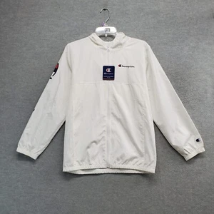 Champion Boys Jacket Large White Windbreaker Full Zip Hooded Logo NWT - Picture 1 of 10