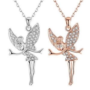 Collar Mujer con Cristal Cubierto Ángel Elfos Colgante En Estuches para Joyas - Picture 1 of 6