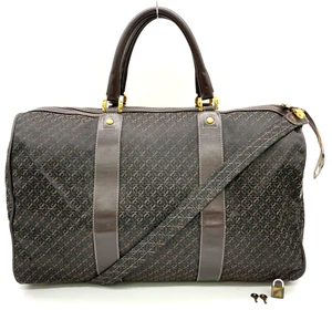 Auth Loewe Repeat Anagram Canvas x Leather Black x Brown Boston Bag NS040470 - Picture 1 of 24