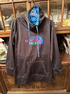 The North Face Women’s Gray Logo Hoodie Turtleneck Ski Tunic Sweatshirt Size M - Picture 1 of 9