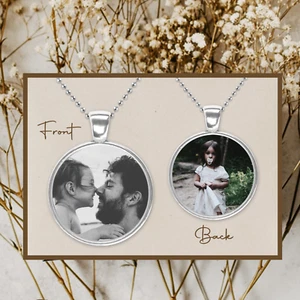 Personalisierte bedruckte Fotos Text doppelseitig Halskette Anhänger Geschenk ID Tag - Bild 1 von 3