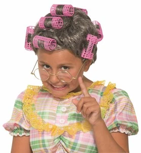 Parrucca grigia zia Gertie nonna bambini ragazze ragazzi costume Halloween - Foto 1 di 2