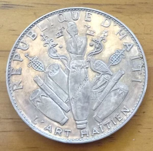 SCARCE 1970 HUGE PROOF HAITI 25 GOURDES NATIVE ART ~ 4 Oz .999 SILVER GREAT TONE - Picture 1 of 2
