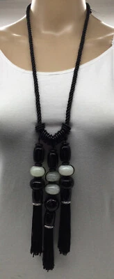 Chico’s Stunning Large Black/ White Three Tassel Necklace NWTS Retail $179 - Image 1 of 3