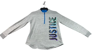 Justice Active Sweater Girls Size 14/16 Gray Blue Long Sleeve Justice Side - Picture 1 of 8