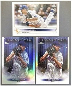 Jacob DeGrom Stars of MLB CHROME SP + Base Insert 3 Card Lot 2022 Topps Series 1 - Picture 1 of 2