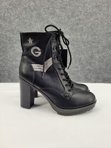 G by Guess Sexy Combat Boots Womens 10M Lace Up and Zip Ankle 4" Heel Black NEW