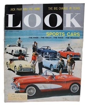 LOOK MAGAZINE 4 AUGUST 1959 SPORTS CARS - VINTAGE NEWS CURRENT EVENTS - Image 1 of 4