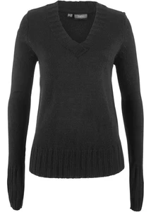 Pullover mit V-Ausschnitt Gr. 40/42 Schwarz Damen Langarm Strick-Pulli Neu - Imagen 1 de 1