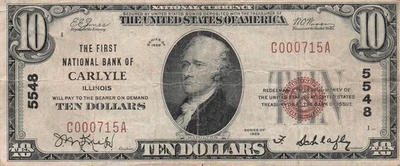USA  $10  Carlyle , IL. Series of 1929 Low Serial # 715 Circulated Banknote IJ 8 - Image 1 of 2
