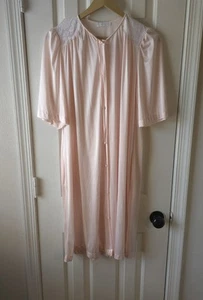 Vintage 80's Miss Elaine Long Flowy Pink Cottagecore Robe Womens Medium - Picture 1 of 11