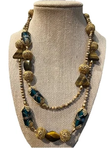 Vintage Saks Fifth Ave Rosmarin G Halskette Lampenarbeit Perlen, Tigerauge Jaspis 38 Zoll - Bild 1 von 13