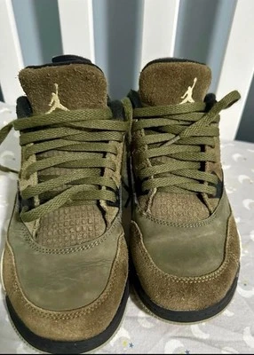 耐克 Air Jordan 4 复古男孩尺寸 3Y 绿色黑色篮球鞋运动鞋 — 第 1/2 张图片