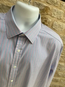 Pakeman Catto & Carter Blue Striped Long Sleeve Shirt Size 17 Made In England - Picture 1 of 11