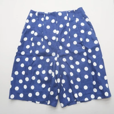 Boden Pleat 100% Linen Wide Leg Shorts Size US 2 Blue Polka Dot - Image 1 of 4