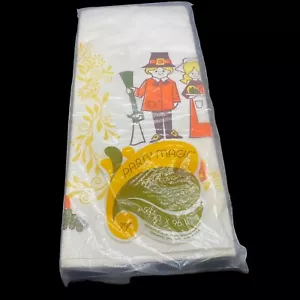 UNUSED Vintage RETRO THANKSGIVING Crepe Paper 54X96 Tablecloth Pilgrims Orange - Picture 1 of 10