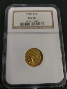 1928 US Gold $2.50 Indian Head Quarter Eagle NGC MS65 - Picture 1 of 4