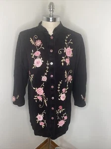 Storybook Strick Cardigan Pullover 1X HSN Blumen Stickerei Perlen Floral Maxi - Bild 1 von 11