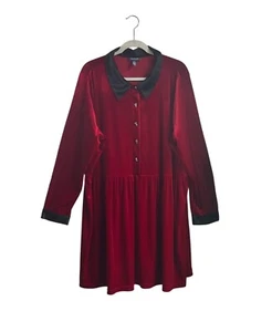 ModCloth 3X Red Velvet Long-Sleeve Collared Dress Skull Buttons Goth Witchy - Picture 1 of 12