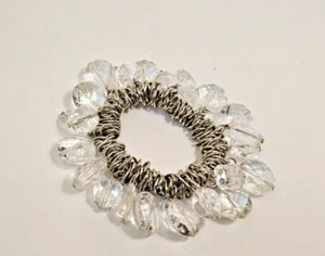 Chunky Statement Stretch Bracelet 7 In Silver Faceted Crystal Dangle Retro Glam - Picture 1 of 3