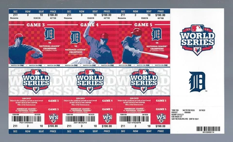 2012 WORLD SERIES SAN FRANCISCO GIANTS @ DETROIT TIGERS TICKET SHEET w/ CLINCHER Cover