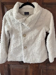 Patagonia Girls Sz L 12 White Fleece Pelage Faux Fur Coat Four Buttons Cute - Picture 1 of 6