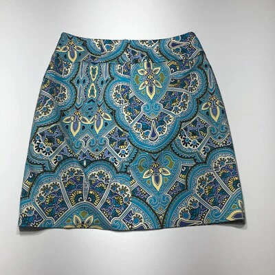 Falda East 5th Petite para mujer talla 6P estampado azul recto elástico hasta la rodilla Foto 1 de 4