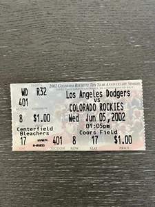Boleto Todd Helton HR #171 6-5-2002 Rockies vs Dodgers - Imagen 1 de 2