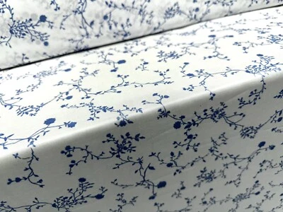 Angelique Sateen Jersey Fabric, Per Metre - Rambling Rose Print - White & Blue - Image 1 of 3
