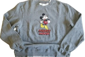 Disney Mickey Mouse Pullover Gray Sweater Embroidered Classic Retro Men's M - Picture 1 of 6