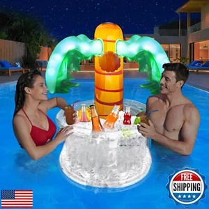 Schwimmender Getränkehalter für Pool mit Solarleuchten, aufblasbare Palme Drink Co - Bild 1 von 5