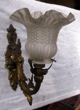 Original Antique French Bronze Wall Light + Glass Shade !