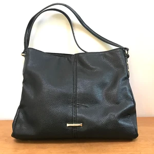 Anne Klein AK Black Pebbled Leather Hobo Tote Classic Shoulder Bag EUC - Picture 1 of 15