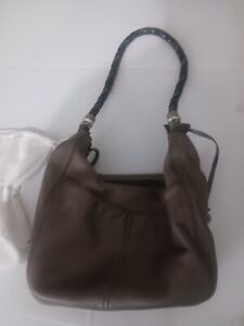 BRIGHTON Barbados Shoulder Bag/Purse Black Pebbled Leather Hobo Braided Strap
