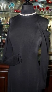 $250 NORDSTROM TADASHI LONG BLACK COLD SHOULDER SeXy HOLIDAY BLACK DRESS S M - Picture 1 of 7