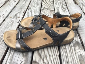 TAOS schwarz Metallic Leder Slingback Sandale Kork Fußbett Größe 39 EU 9 US Damen - Bild 1 von 19