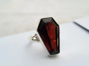 Red Garnet Coffin Solid 925 Sterling Silver Ring Gemstone Ring Statement Ring - Picture 1 of 5