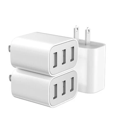 USB Wall Charger 3 Pack 3-Port USB Charger Block Wall Adapter Charging Cube - Image 1 of 4