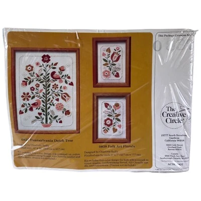 Vtg CREATIVE CIRCLE Embroidery PENNSYLVANIA DUTCH TREE/FOLK ART FLORAL 0837/0838 - Image 1 of 4