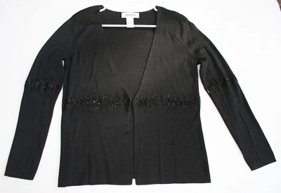 Cárdigan tejido de seda negro Alfani para mujer con brillantes cuentas Starburst ~ mediano Foto 1 de 4