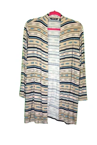 Women's Land's End Open Cardigan Striped Rayon Size MP 10/12 Petite Peach Blue - Picture 1 of 3
