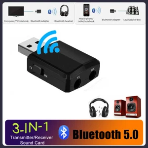 3 IN 1 USB Bluetooth 5.0 Transmitter Receiver Audio Adapter AUX 3.5mm TV CAR PC - Zdjęcie 1 z 12