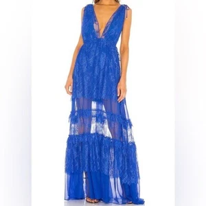 Alexis Neu mit Etikett Umbrien Seidenmischung Spitze Maxikleid Kleid elektrisch blau formell Abschlussball L - Bild 1 von 9