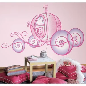 Disney PRINCESS CARRIAGE MURAL wall sticker 7 GIANT decals PINK PURPLE GLITTERY - Picture 1 of 3