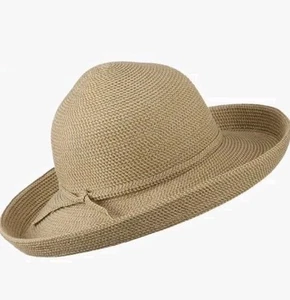 Talbots Woven Tan Wide Brim Women Beach Sun Packable Hat •One Size• NWOT - Picture 1 of 10
