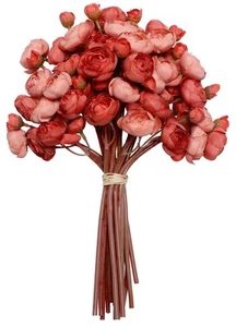 Ranunculus Artificial Flowers Orange Red 18 Pieces Silk Mini Bouquets for Hom... - Picture 1 of 5
