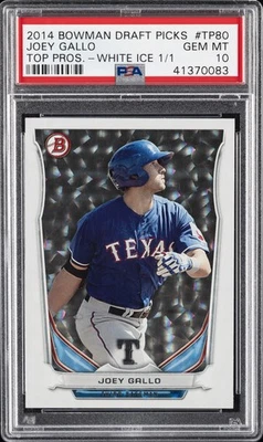 2014 BOWMAN DRAFT TOP PROSPECTS WHITE ICE 1/1 #TP80 JOEY GALLO PSA 10 - Image 1 of 2