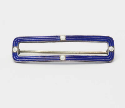 Elegante Spilla A Forma Di Rettangolo In Smalto Blu E Argento Sterling - Immagine 1 di 3