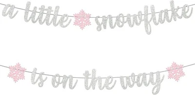 Banner de Baby Shower Little Snowflake - Decoraciones Winter Wonderland para rosa  Foto 1 de 4
