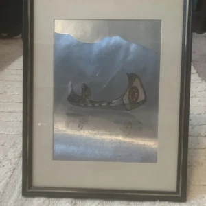 Vintage Indianer Metall geätzte Kunst - Indianer auf Kanu - Bild 1 von 3